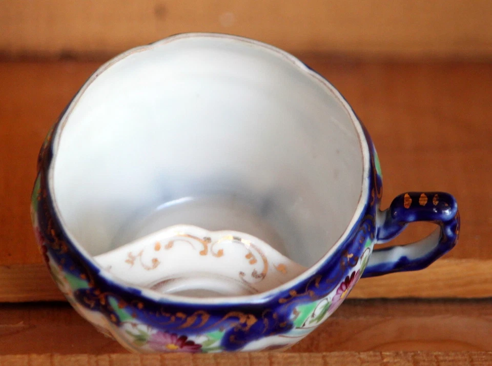 Antigua taza de bigote floral de moriaje dorado nipón de la época victoriana Foto 4 de 4