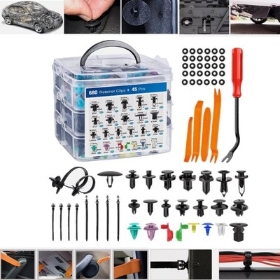 725Pcs Car Push Retainer Clips & Auto Bumper Fasteners Assortment &10 Cable Ties
