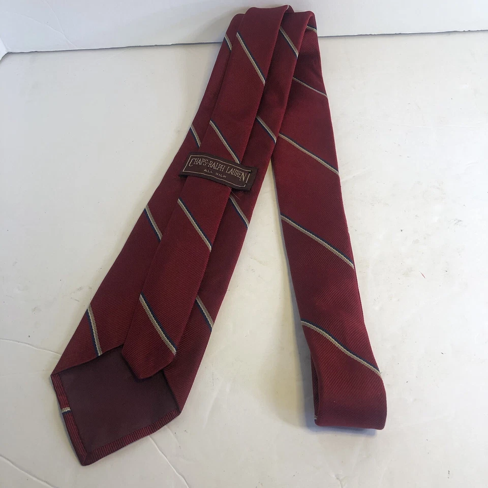Chaps-Ralph Lauren Neck Tie. Red Striped, All Silk. - Imagem 3 de 4