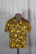Vintage Hawaiian Shirt - Abstract yellow pattern on green - Men's Medium