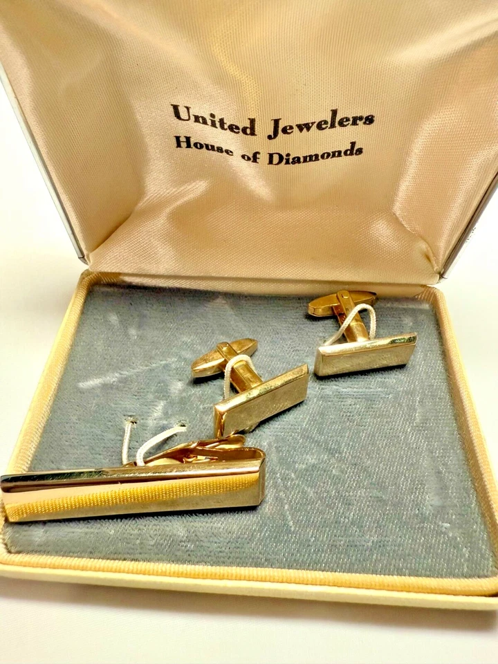 Juego de gemelos y clips de corbata Foster vintage - Hecho en EE. UU. con caja original. Foto 2 de 4