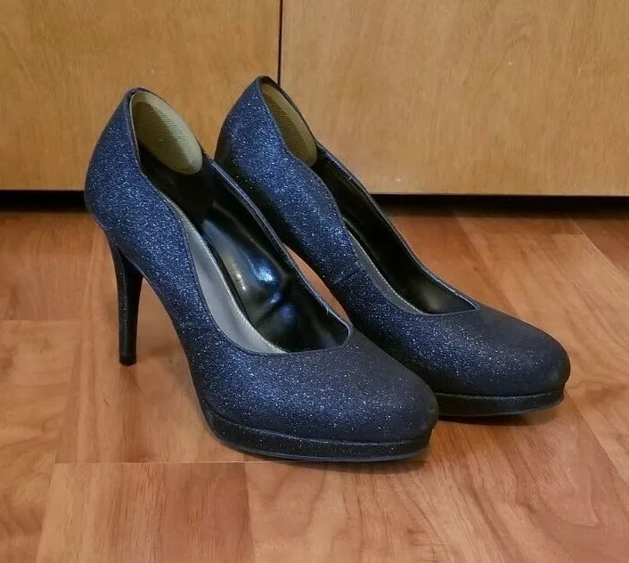 FIONI Black Glitter Heels Size 7 EUC eBay