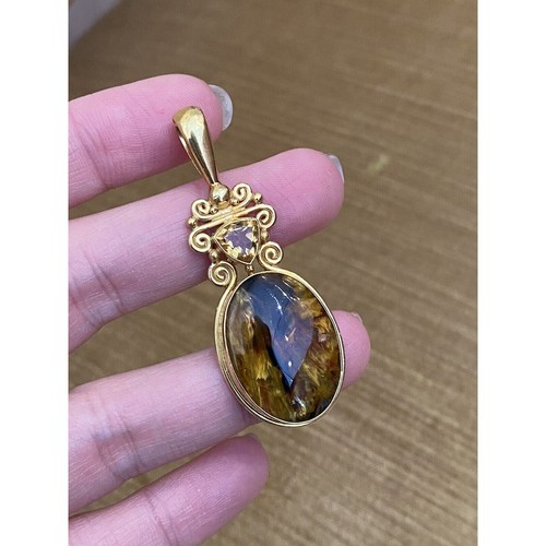 Tiger Eye and Citrine Pendant in 22k Yellow Gold by Sajen - HM2324V - Picture 3 of 6