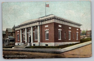 1908 Washington PA U.S. Post Office Building Antique Posted Postcard