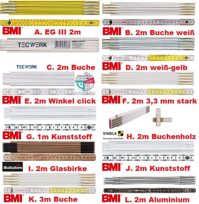 Gliedermaßstab Zollstock 1m 2m 3m BMI Stabila TECWERK Hultafors Holz Aluminium..