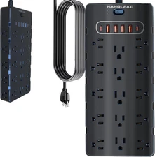 20 Amp Power Strip Surge Protector,Heavy Duty 12 Gauge 6.5 Ft Extension Cord,25