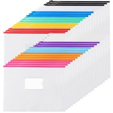 36 PCS Plastic Envelopes Poly Zip Clear Zipper Pouches A4 Letter 11 Colors