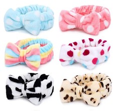 6 Pcs Spa Soft Coral Fleece Bow-Style Headbands for Makeup, Face Washing, Shower