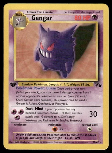 *MON NIGHT* Gengar 20/62 1st Edition Fossil Rare