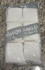 Vintage White Ribbed Casual Cuff Crew Socks NEW Made In USA 6 Pairs NOS