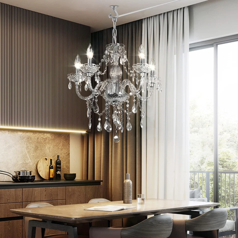 Lámpara colgante de cristal enchufable de 5 luces con núcleo transparente Foto 4 de 4