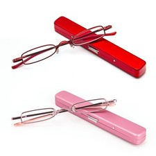 Small Reading Glasses Men Women 2 Pack Slim Pocket Readers with Pen Clip Meta...