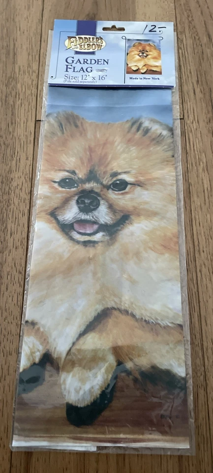 Bandera de jardín de perro Pomerania con codo de violinista 12x 16" hecha en Nueva York para todo clima Foto 2 de 4