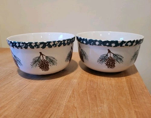 FOLK CRAFT Pine Cones TWO CEREAL BOWLS 5.5 inch Tienshan Vintage Kitchen