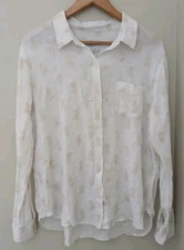 Rails Charli Button Front Linen Blend Shirt Size Large White Gold Pineapples 
