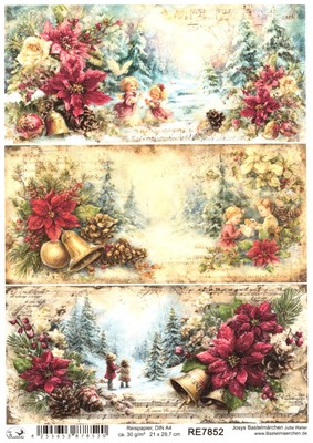 Reispapier DIN A4 Strohseide Weihnachten Vintage quer Noten Kinder Kugel RE7852