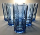 6 Vintage Anchor Hocking Tartan Blueberry Flat Iced Tea Glasses Tumblers