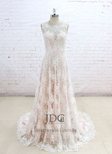 Champagne Soft Lace Wedding Dress Bridal Gown Custom made 2-28W Backless Straps