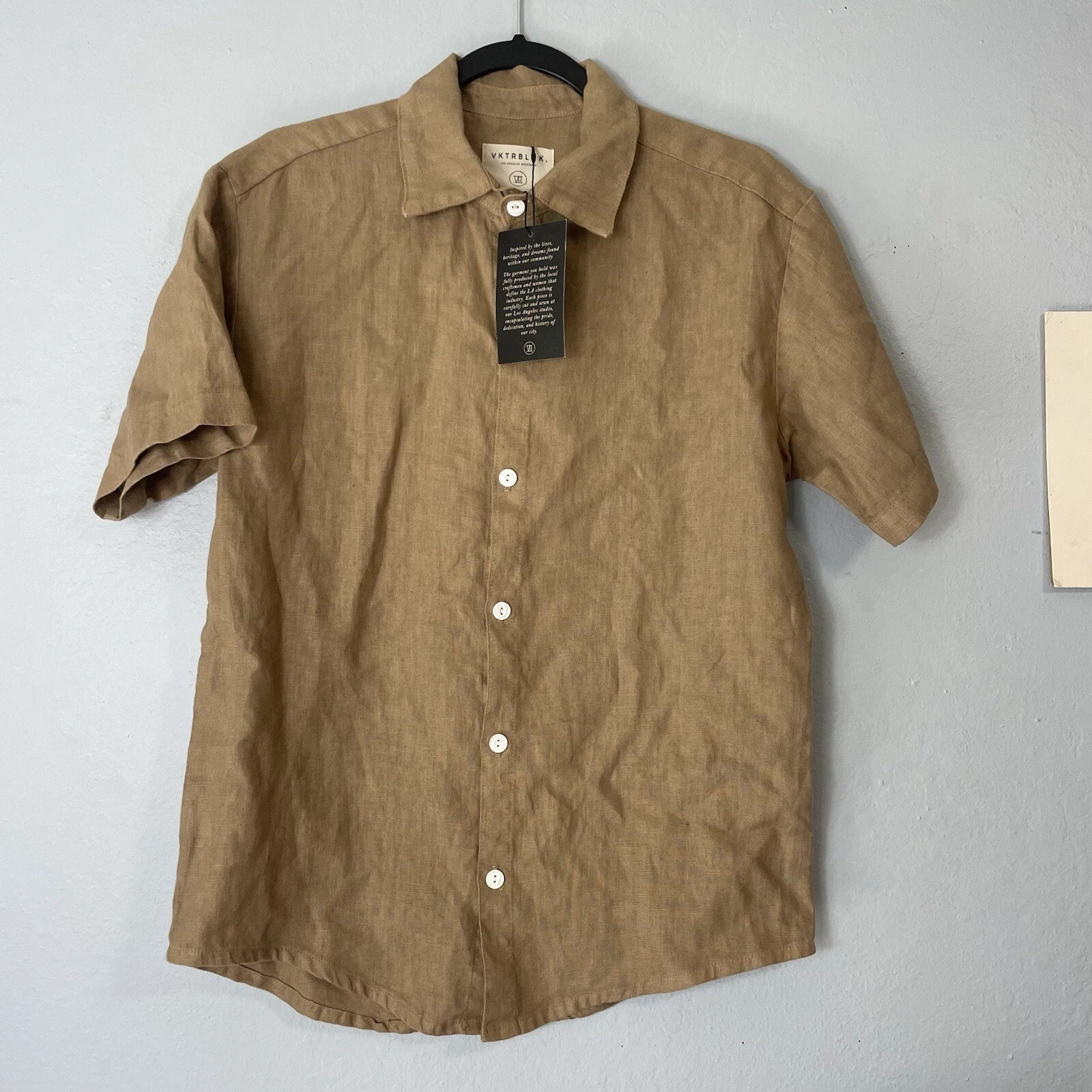 VKTRBLAK linen Short sleeve natural mens Small shirt