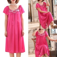 Ice Silk Nightgowns Summer Short Sleeve Sleepwear Sweet Ruffle Sleep Dress