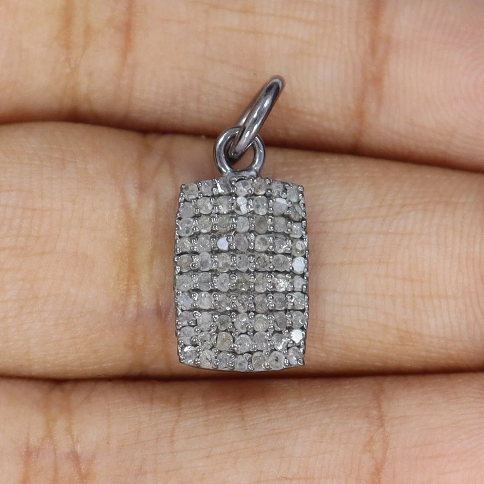 Natural Pave Diamond Dog Tag charms pendant 925 sterling silver Dog tag necklace - Image 3 of 4