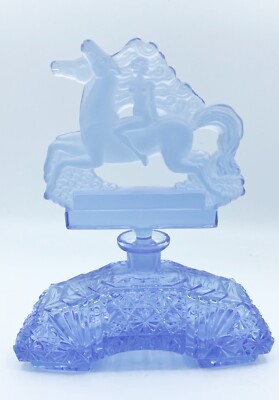 Vintage Pale Purple Czech Glass Perfume Bottle w Nude Riding Two Horses