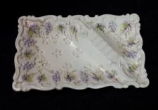 Antique Ceramic Rectangular Grapes and Fleur De Lis Ashtray 9"L x 5.5"W Japan