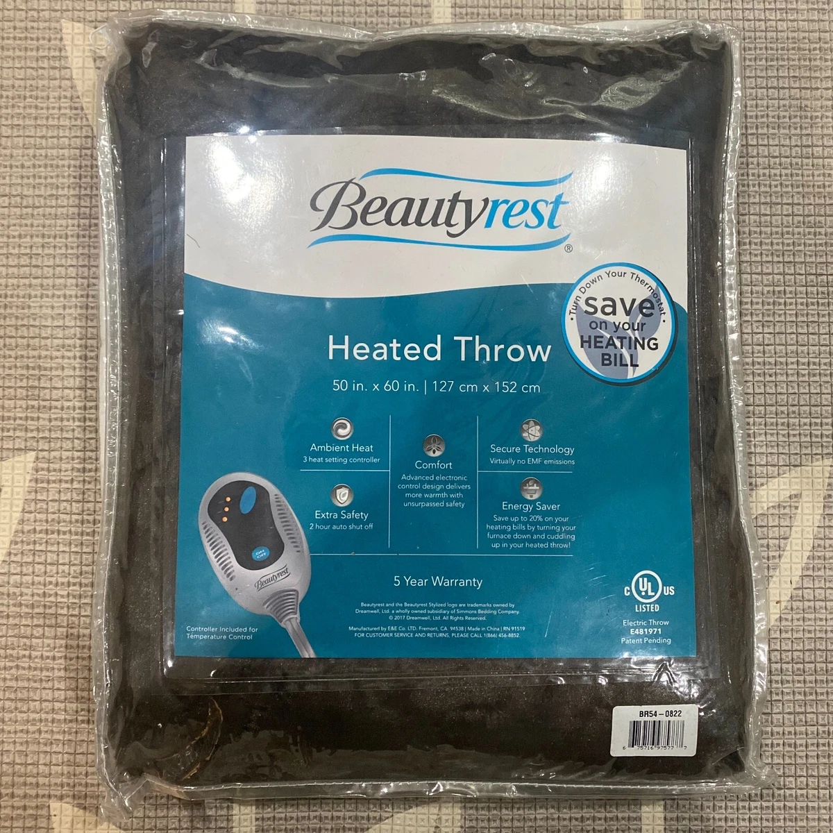 Beautyrest 50x60 Heated Plush Electric Throw Blanket BR54 0822 Brown Bed NEW