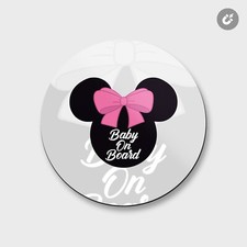 Baby Child On Board Mouse Animal 4'' X 4'' Round Decorative Magnet