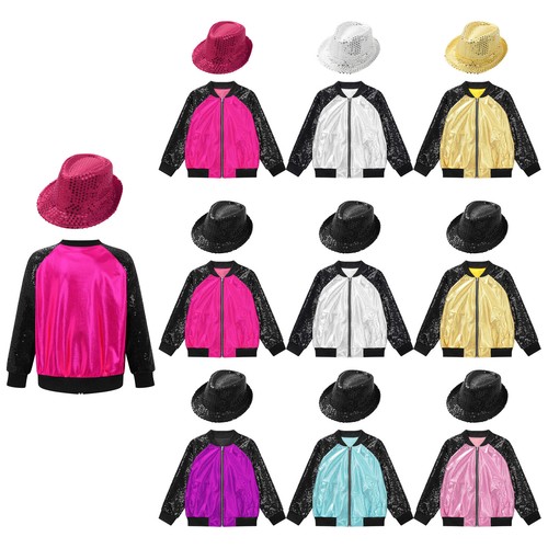 Girls Hip Hop Outerwear Outfits Waistcoat Jacket Unisex Kids Choir With Hat Top - Picture 1 of 93