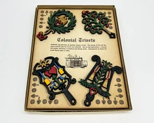 VTG Colonial Trivet Set Painted Mini Hand Cast Iron Authentic Reproductions NOS