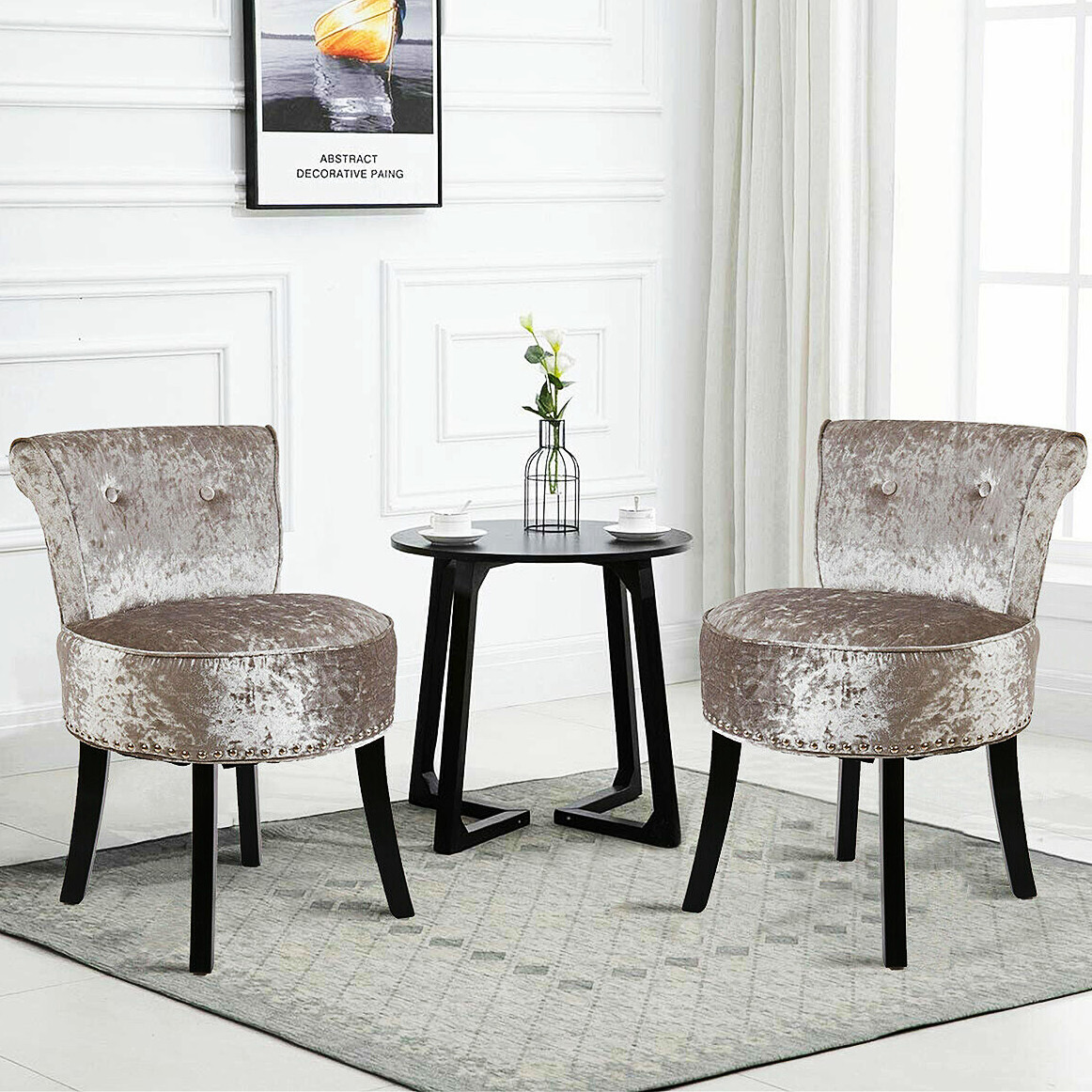 Hocker samt Runder Sitzhocker Schminktisch Hocker Gepolsterter Hocker mit Lehne