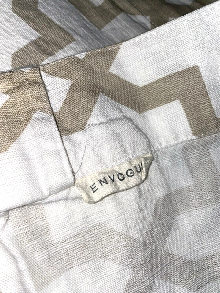 2 Tan White Curtains by Envogue Long Panels Geo Star Print Cotton 86 Pair - Image 2 of 4