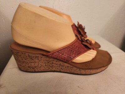 Clarks Womens sz 8.5 Dark Orange Flower Slip On Flipflop Wedge Sandals #3
