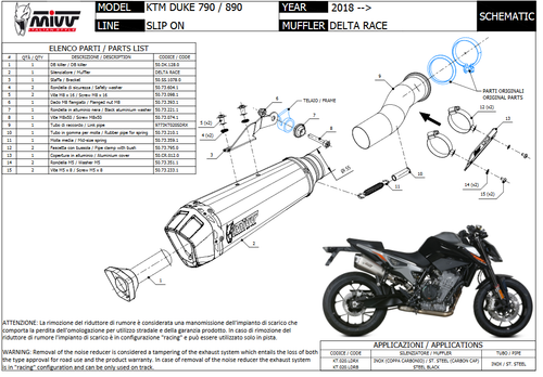 Mivv Ktm 790 Duke 2019 Pot D' Echappement Moto Silencieux Delta Race Inox - Photo 3/3