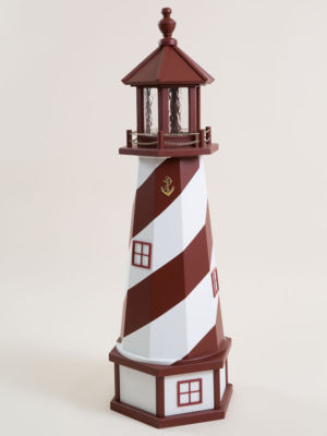DELUXE WOOD LIGHTHOUSE Red & White w/Light in Multiple Sizes-POLY TOP AND BASE