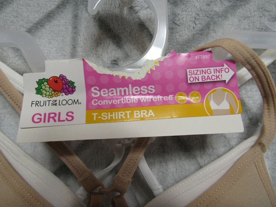 Nuevo Sujetador Camiseta Fruit of the Loom Talla 28 Niñas Conjunto de 2 Convertibles Sin Costuras Foto 3 de 4