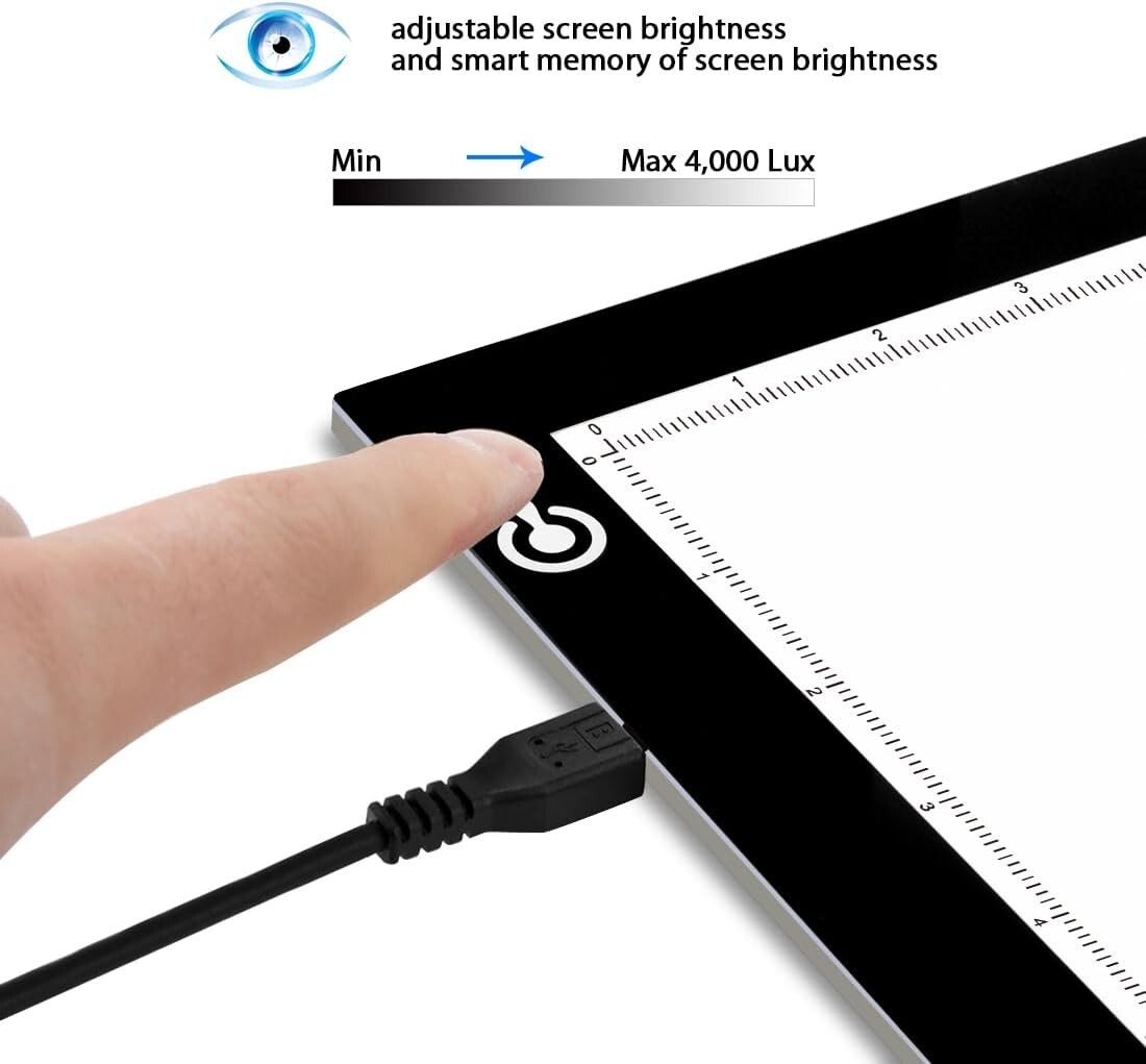 Portably Slim A4 LED Drawing Light Pad - Adjustable Brightness for Artists