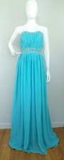 Prom Dress Blue Strapless Beaded & Sequin Full Length Special Occasion Gown 12