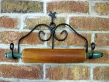 Hanging Rolling Pin Holder - Amish forged wrought iron -sturdy strong metal rack
