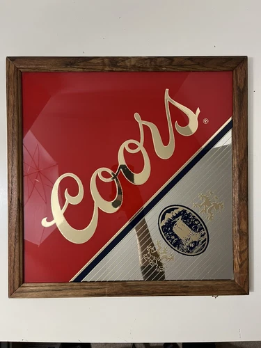 Vintage 1990 Coors Beer Bar Back Mirror Sign 15”x15”