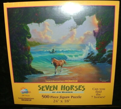 SEVEN HORSES Puzzle--Jim Warren--500 Pieces--BRAND NEW--FREE  display picture 1