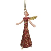 Christbaumschmuck Mini Engel In Einem Rot Gold Verzierten Kleid Mit FlüGeln 9Cm
