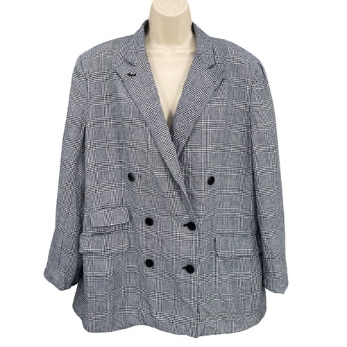 Lauren Ralph Lauren Linen Plaid Blazer Double Breasted Jacket Woman Size 16W