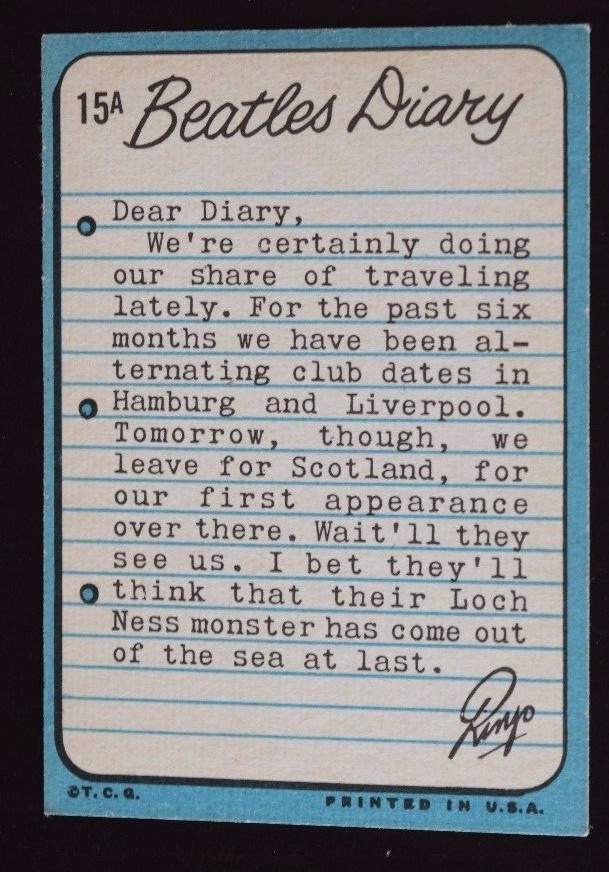 Beatles Diary Series Topps Trading Card 15A | eBay