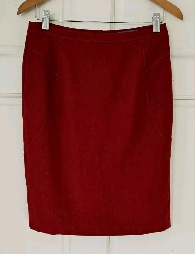 Falda Lápiz Ann Taylor Berry Roja Talla 4 Tweed Lana Cubierta Botones Abajo Espalda