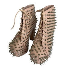 Stivali donna 9 Jeffrey Campbell Spike Lita in pelle rosa con lacci e tacco