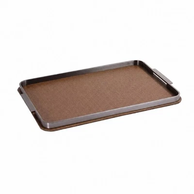 Metal Serving Tray with Leather Detailing Sleek for Coffee Table - Bild 1 von 4