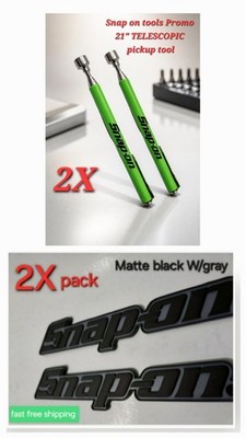 2X SNAP ON TOOL BOX LOGO EMBLEM Matte BLK Badge Decal+2X Green  21'' Pickup Tool
