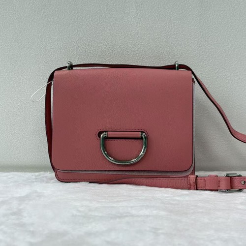 Auth Burberry D-Ring Flap Crossbody Bag Pink Smooth Calfskin Shoulder Bag